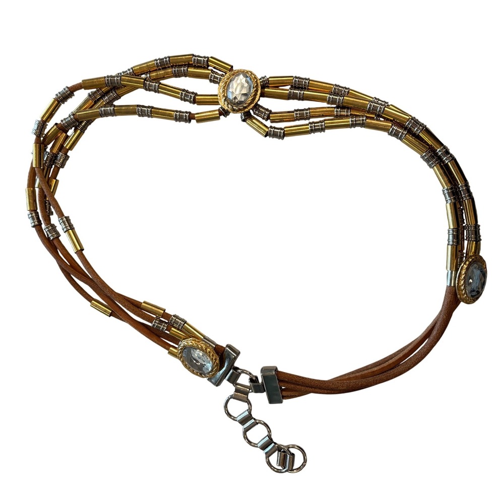 Multi Strand Beaded Leather Cord 30 inch belt with Gemstone Accent Boho Chic